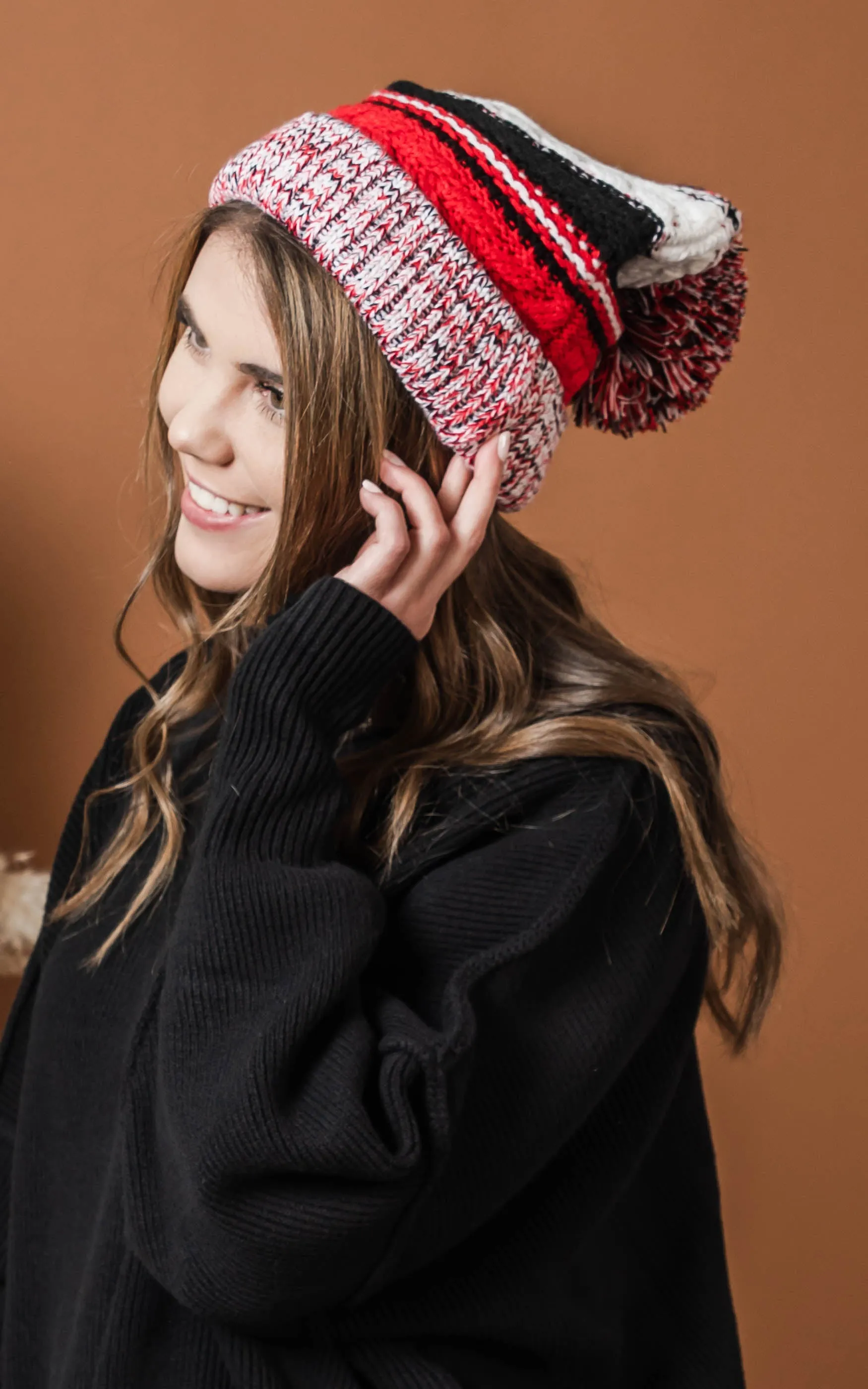 Stripe Knit Pom Pom Beanie