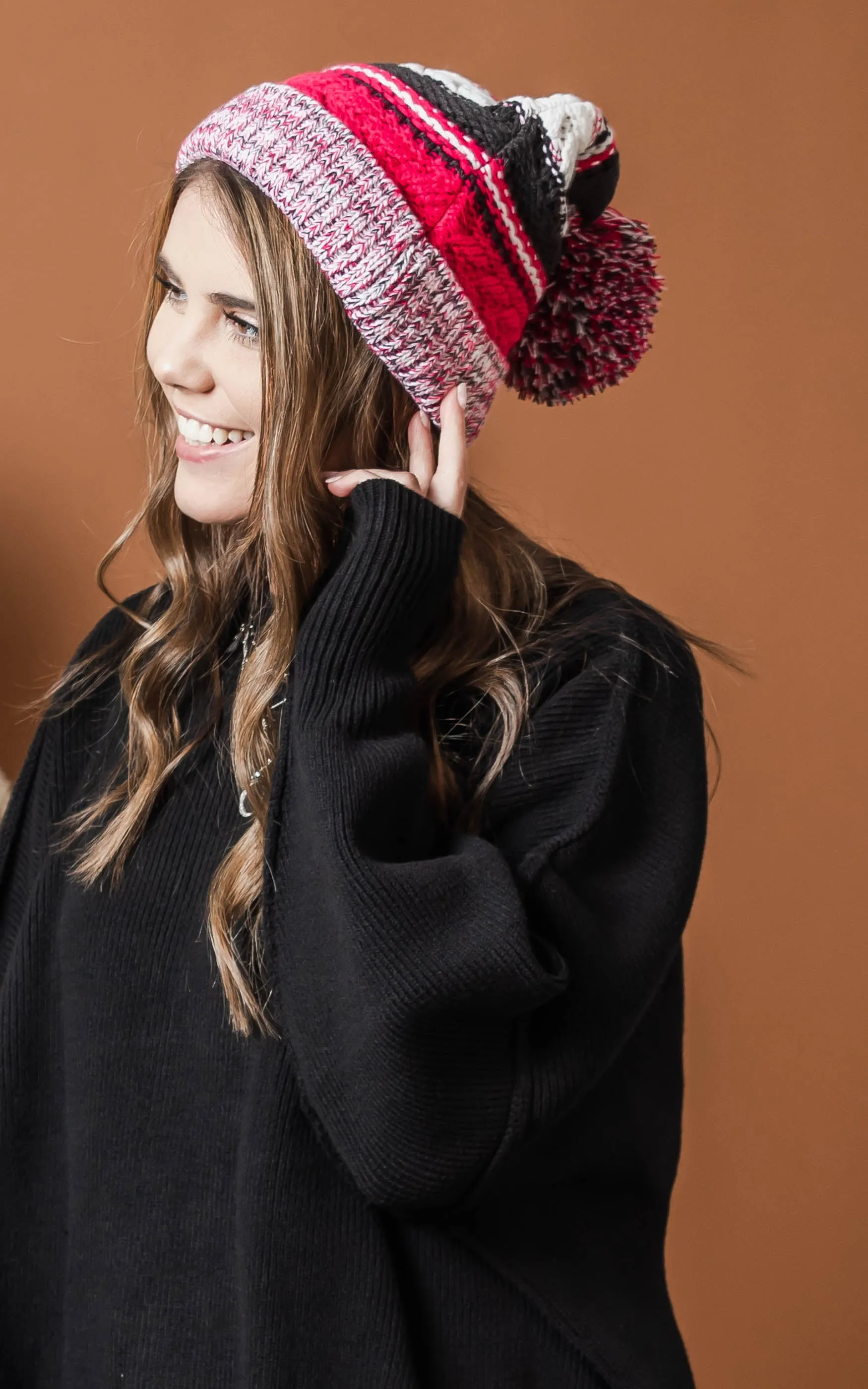Stripe Knit Pom Pom Beanie