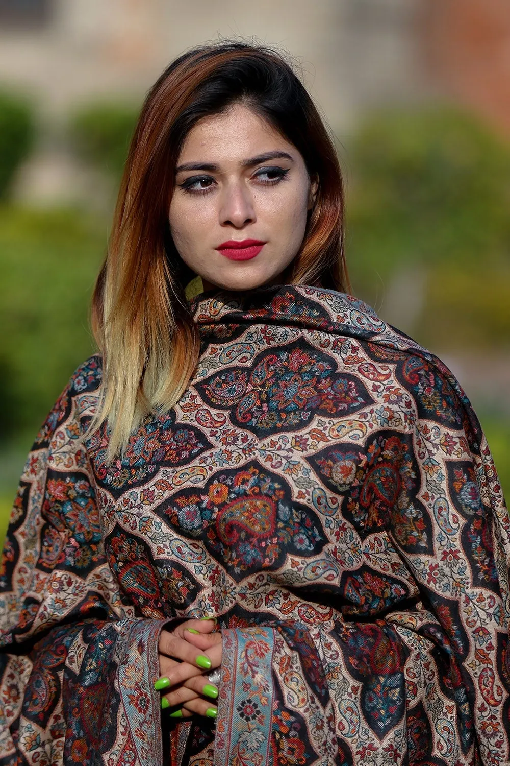 Stylish Black Colour Designer Shawl With Beautifully Highlighted pattern A Sure to Give You Warm Look.