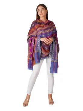 Stylish Stripes Pashmina Shawl with Floral Designs - Multi Color Stripes