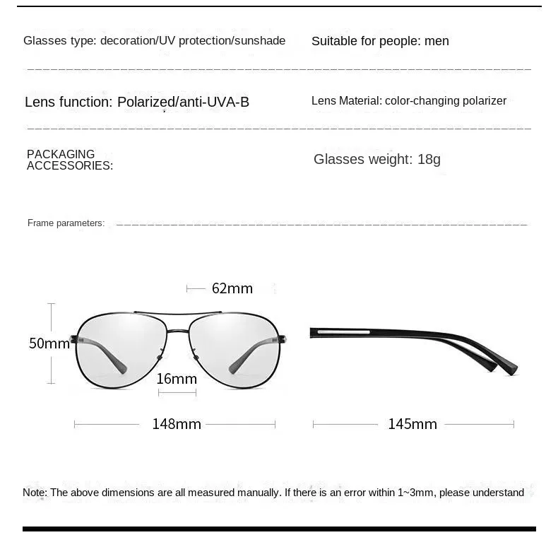 Sunglasses sun Shades Double Beam Intelligent Color Changing Polarized UV Proof unisex