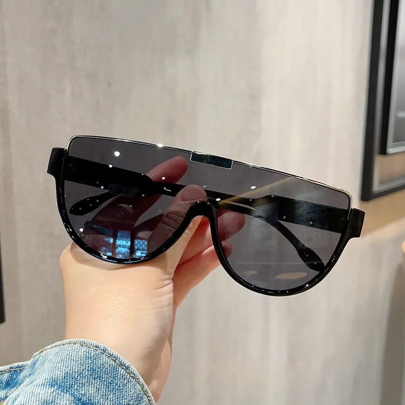 Sunglasses sun Shades Fashion Lower Semi Rimless Brown One Piece Retro Mask for a Slim Look Tide unisex