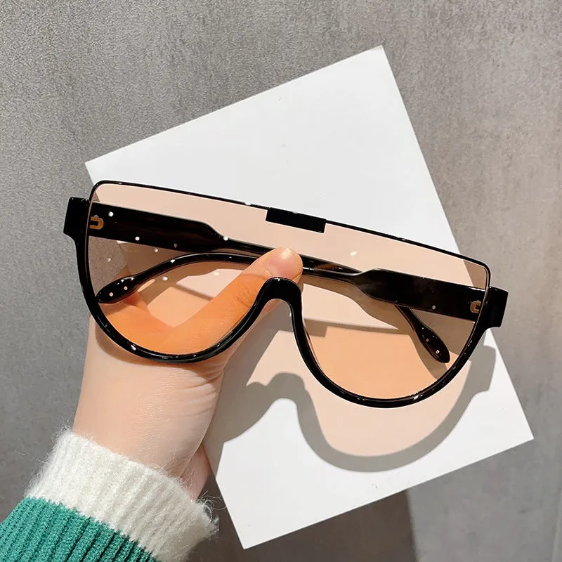 Sunglasses sun Shades Fashion Lower Semi Rimless Brown One Piece Retro Mask for a Slim Look Tide unisex