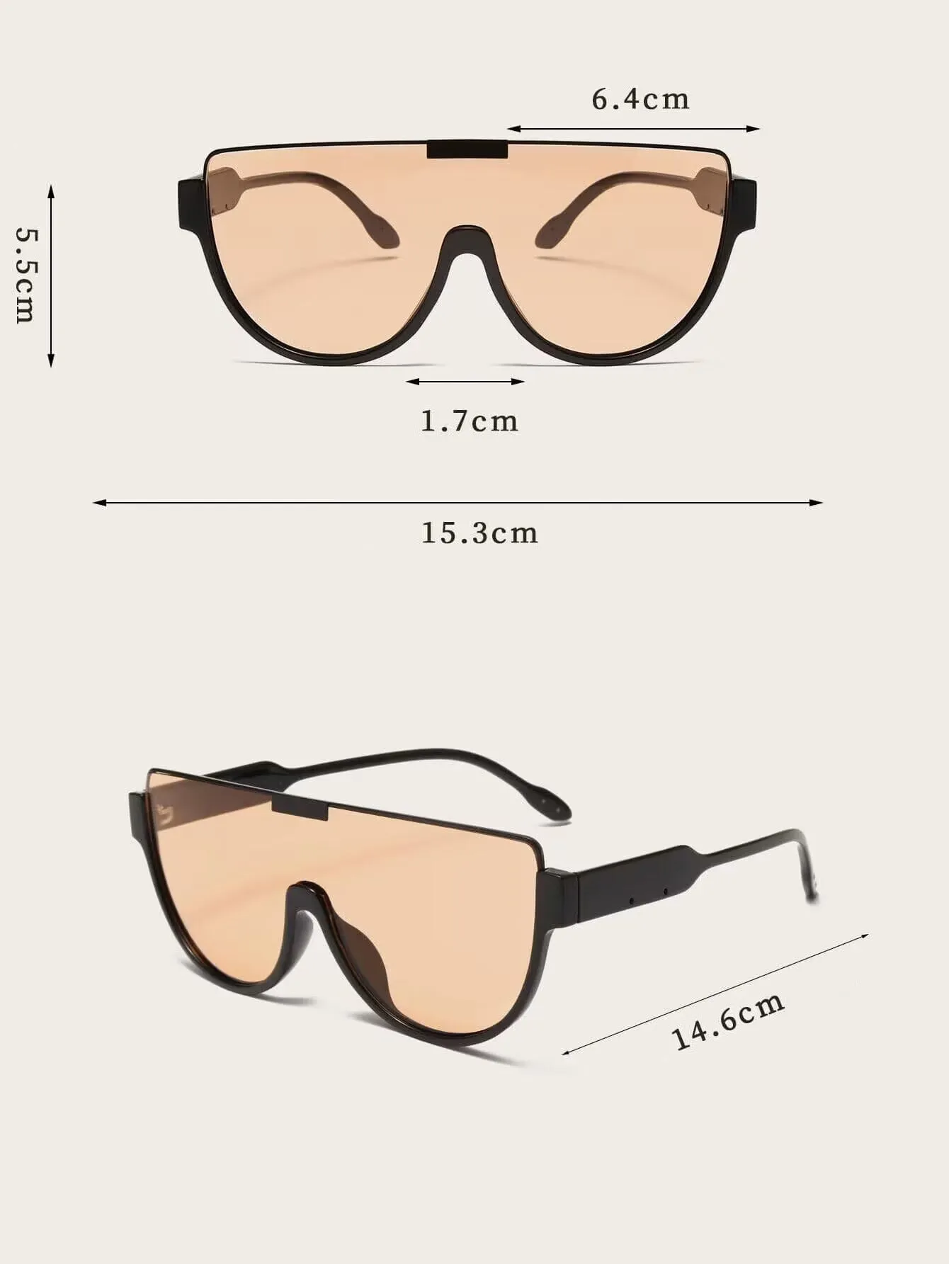 Sunglasses sun Shades Fashion Lower Semi Rimless Brown One Piece Retro Mask for a Slim Look Tide unisex