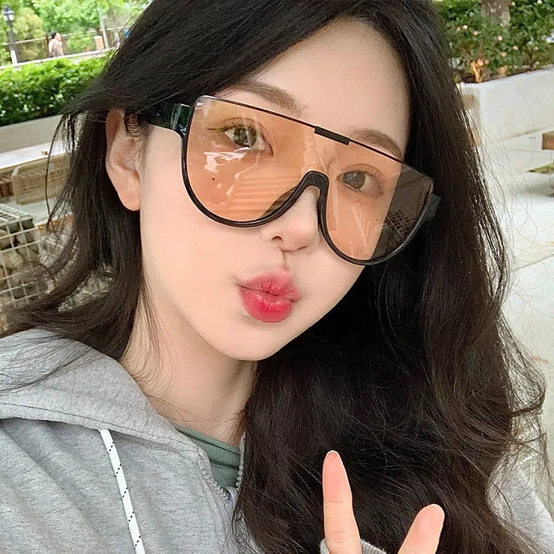Sunglasses sun Shades Fashion Lower Semi Rimless Brown One Piece Retro Mask for a Slim Look Tide unisex
