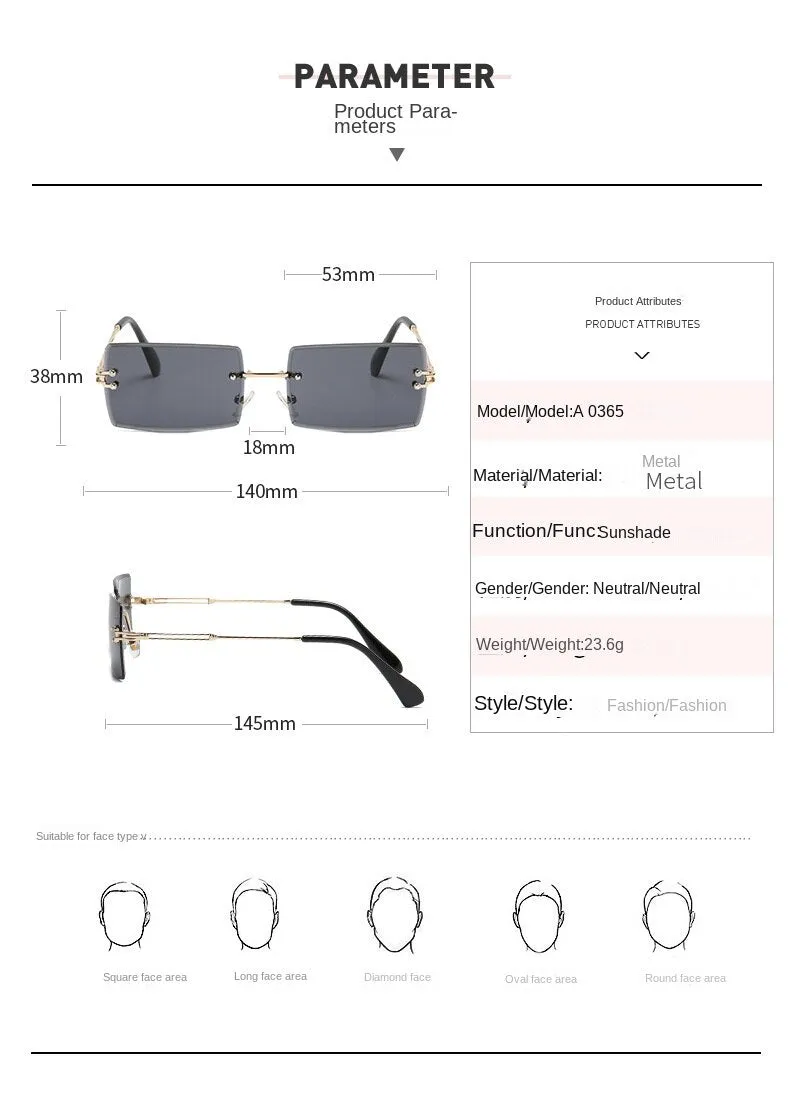 Sunglasses sun Shades Frameless Trimming Square Gradient Color Marine Clip Fashion Street Shooting Trendy unisex