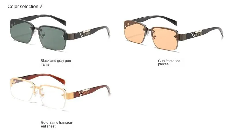 Sunglasses sun Shades Half Frame Perforated Men's Square Crystal Glass Crystal shade unisex