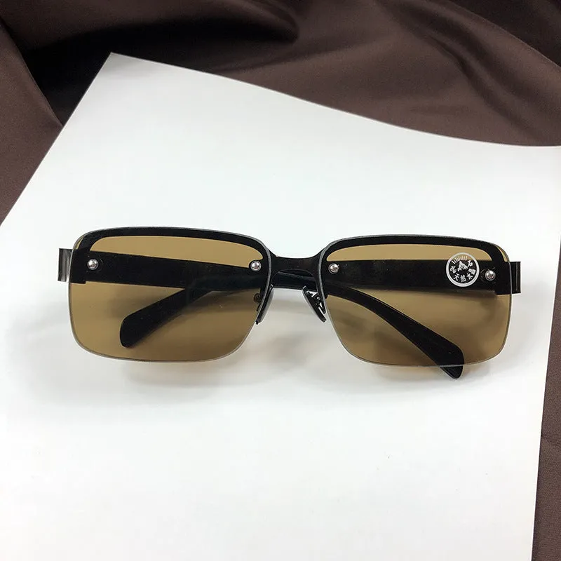 Sunglasses sun Shades Half Frame Perforated Men's Square Crystal Glass Crystal shade unisex