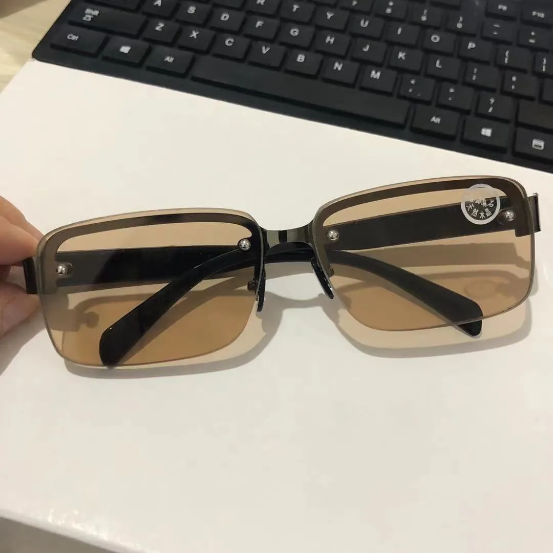 Sunglasses sun Shades Half Frame Perforated Men's Square Crystal Glass Crystal shade unisex