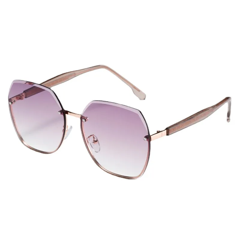 Sunglasses sun Shades Large Frame Gradient Gray Frameless Fashion Comes with Makeup UV Protection Driving unisex
