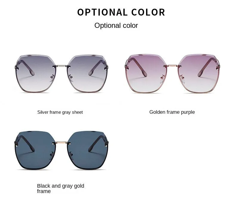Sunglasses sun Shades Large Frame Gradient Gray Frameless Fashion Comes with Makeup UV Protection Driving unisex