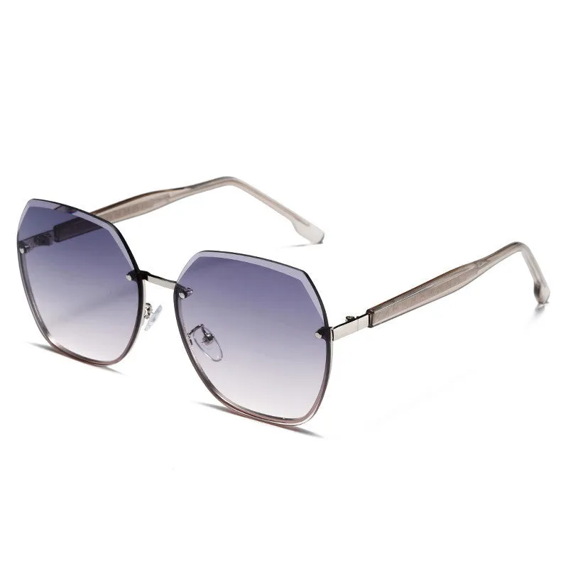 Sunglasses sun Shades Large Frame Gradient Gray Frameless Fashion Comes with Makeup UV Protection Driving unisex
