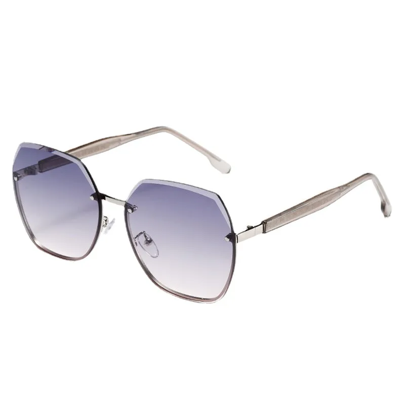 Sunglasses sun Shades Large Frame Gradient Gray Frameless Fashion Comes with Makeup UV Protection Driving unisex