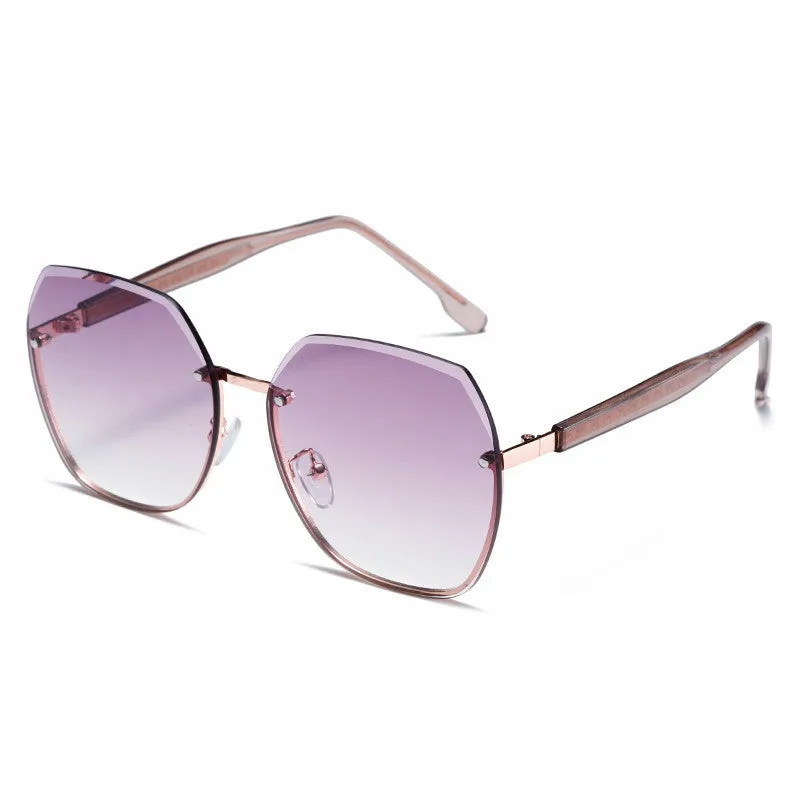 Sunglasses sun Shades Large Frame Gradient Gray Frameless Fashion Comes with Makeup UV Protection Driving unisex