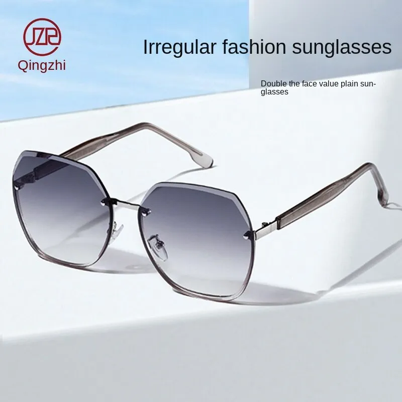 Sunglasses sun Shades Large Frame Gradient Gray Frameless Fashion Comes with Makeup UV Protection Driving unisex
