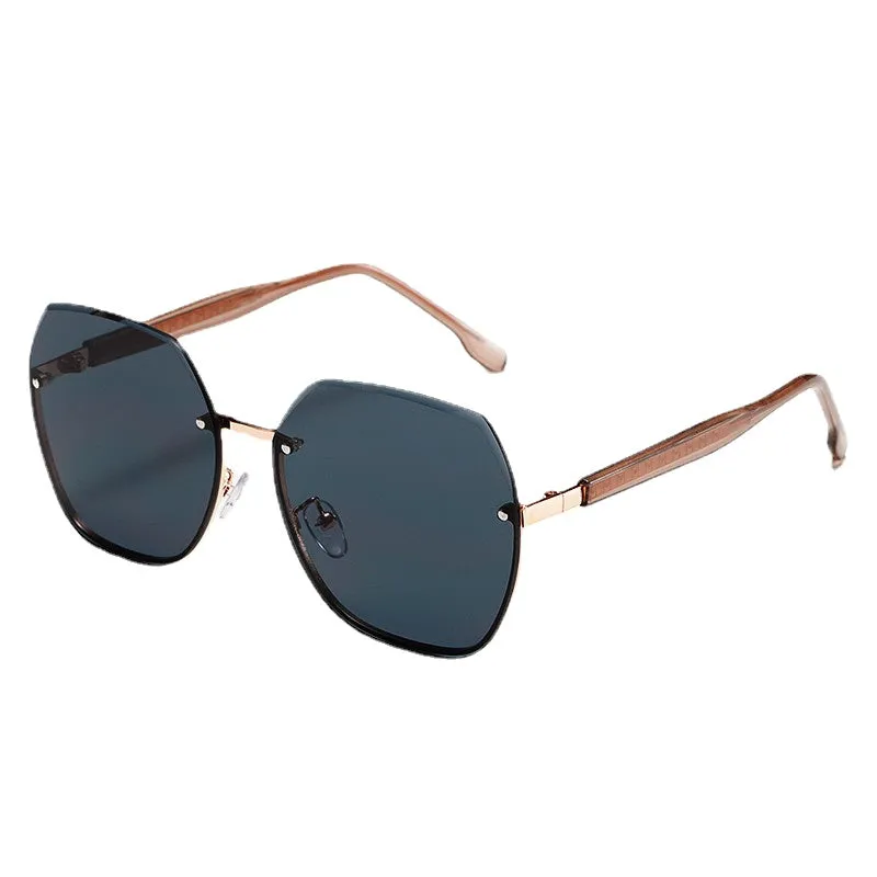 Sunglasses sun Shades Large Frame Gradient Gray Frameless Fashion Comes with Makeup UV Protection Driving unisex