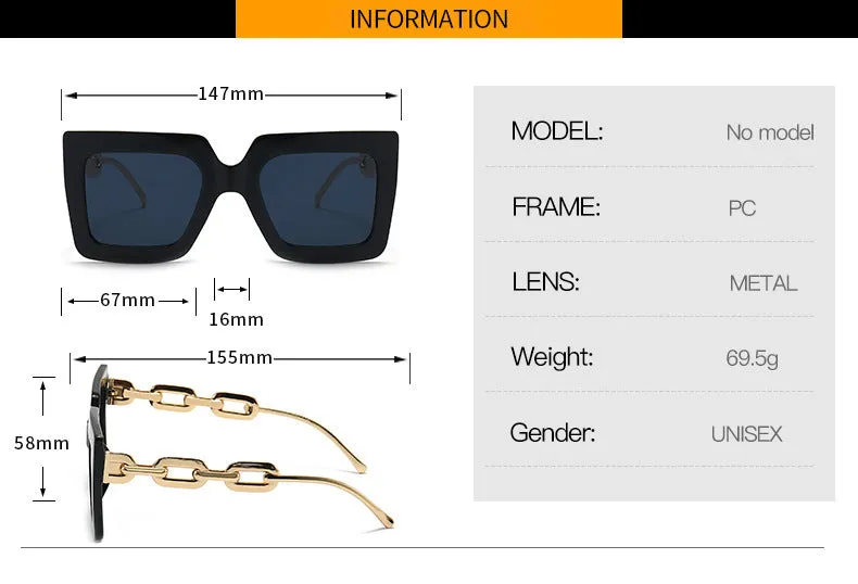 Sunglasses sun Shades Large Rim High Grade Box Chain unisex