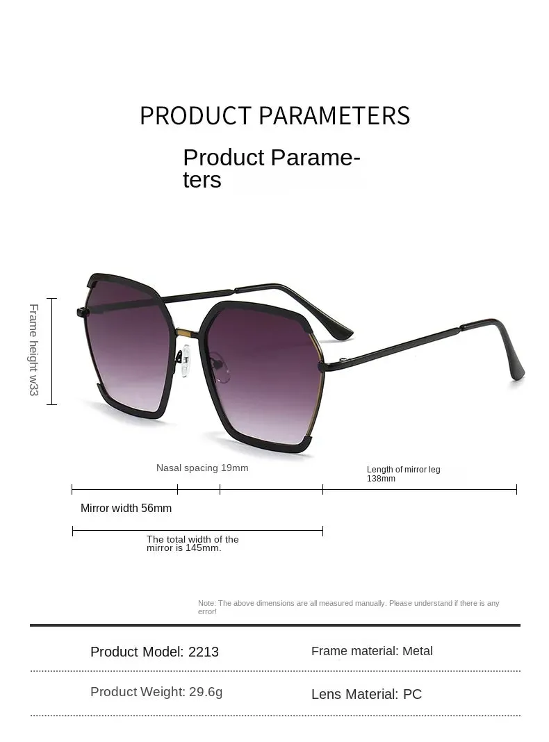 Sunglasses sun Shades Metal Large Frame Frame Gradient Color UV Protection High Grade Women's unisex