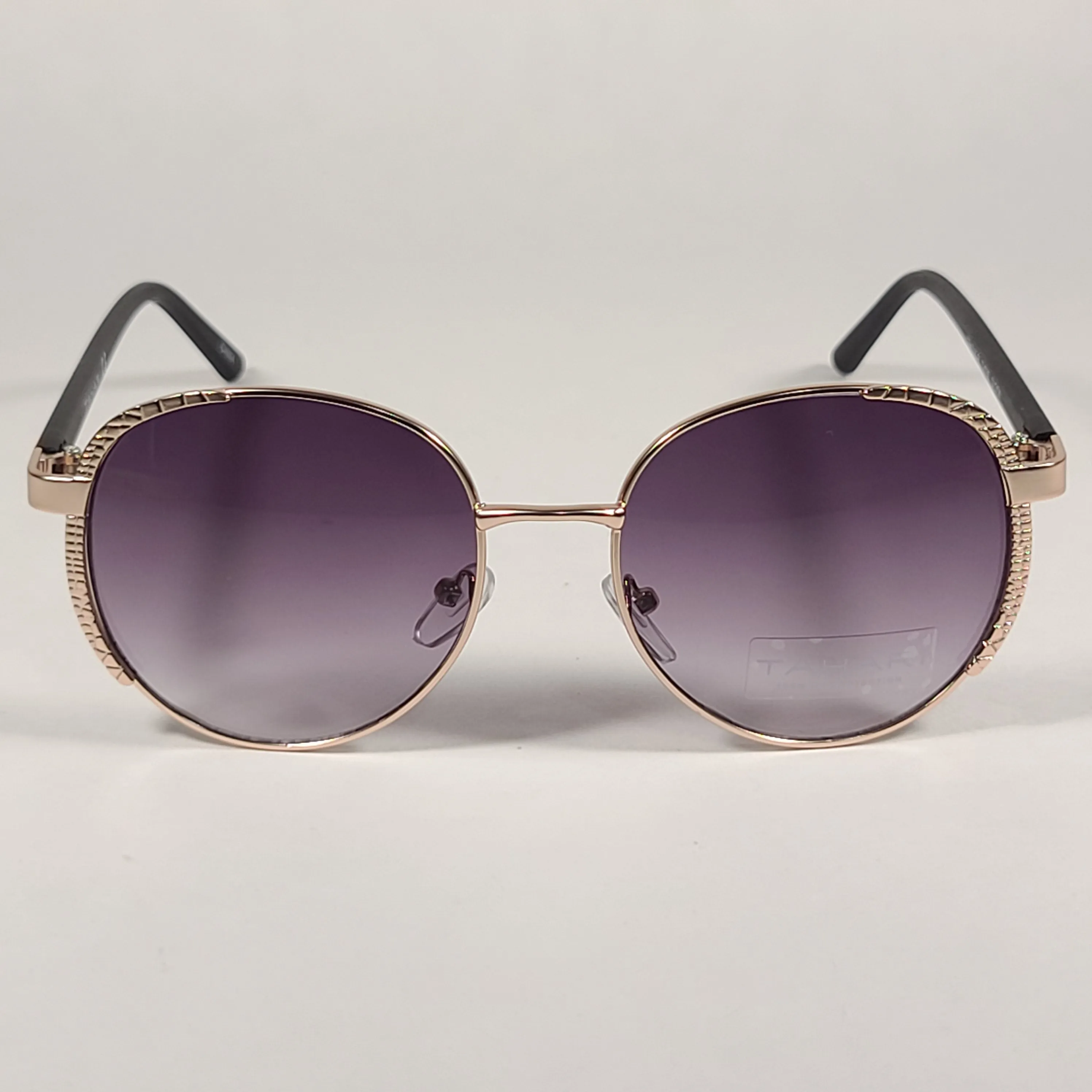 Tahari Round Aviator Sunglasses Gold Matte Black Smoke Gradient Lens TH785 GLDOX