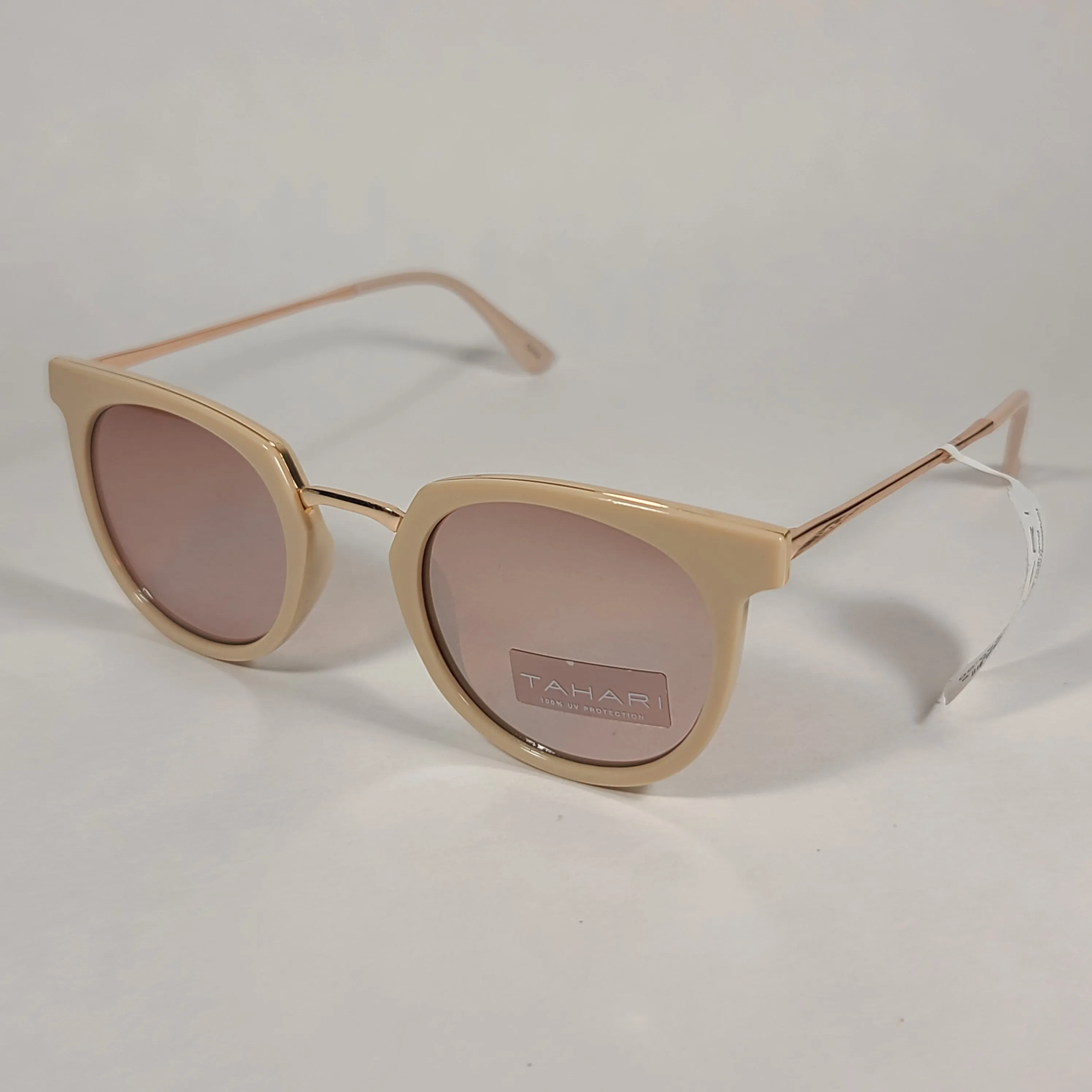 Tahari Round Sunglasses Nude And Rose Gold Frame Silver Mirror Lens TH713 ND