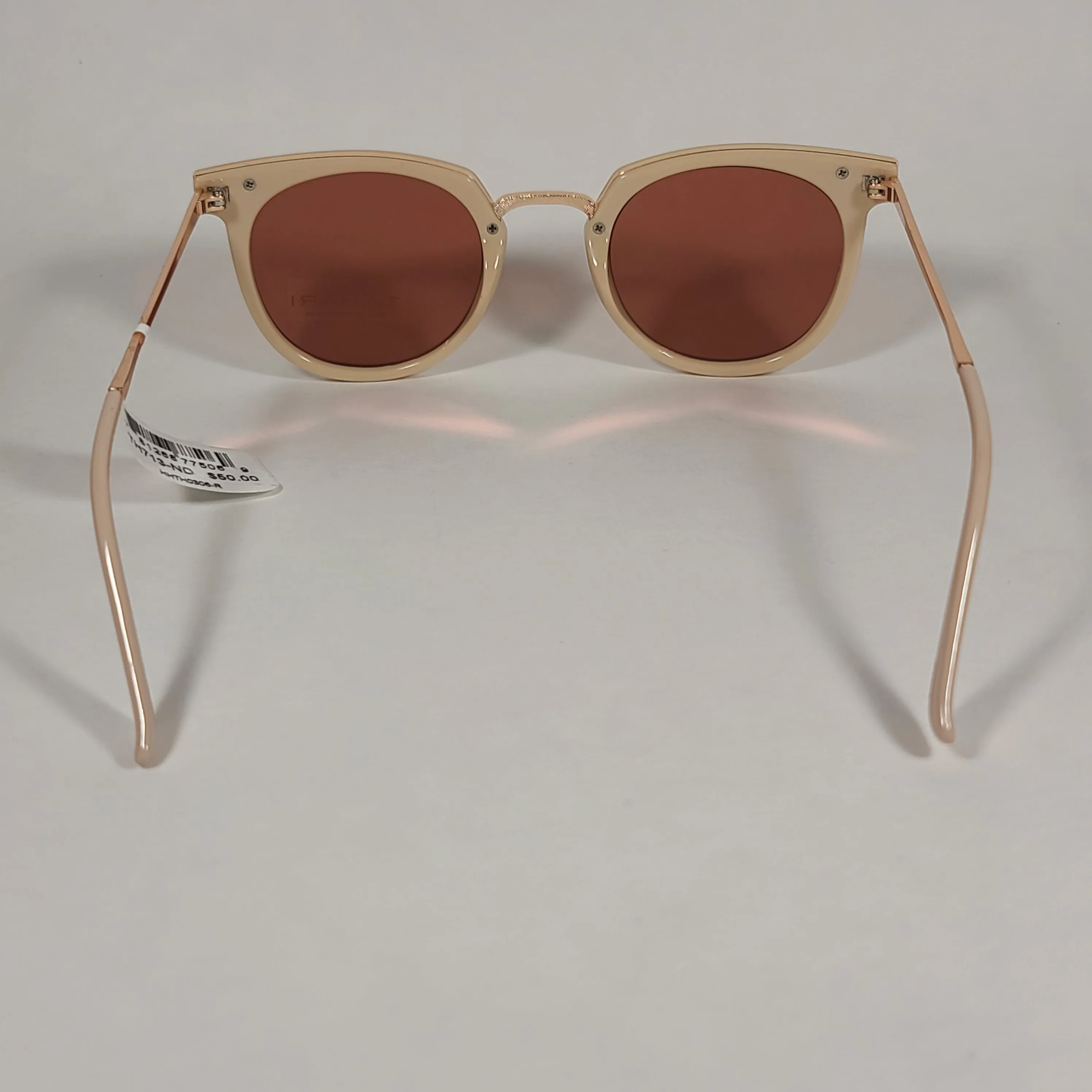Tahari Round Sunglasses Nude And Rose Gold Frame Silver Mirror Lens TH713 ND