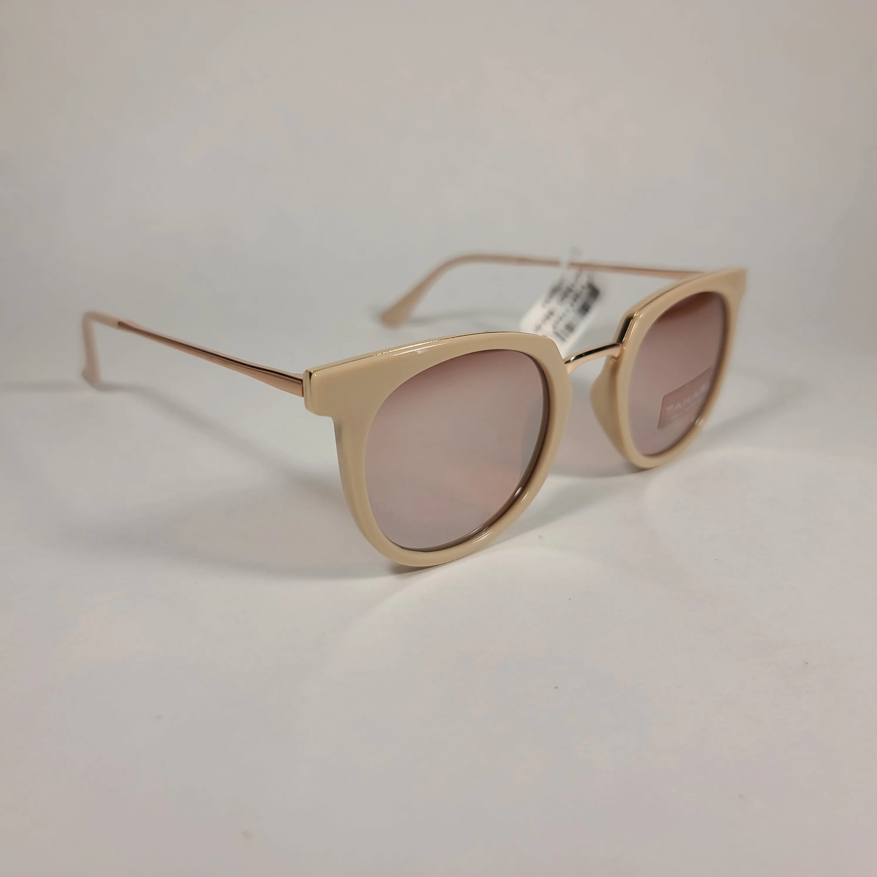 Tahari Round Sunglasses Nude And Rose Gold Frame Silver Mirror Lens TH713 ND