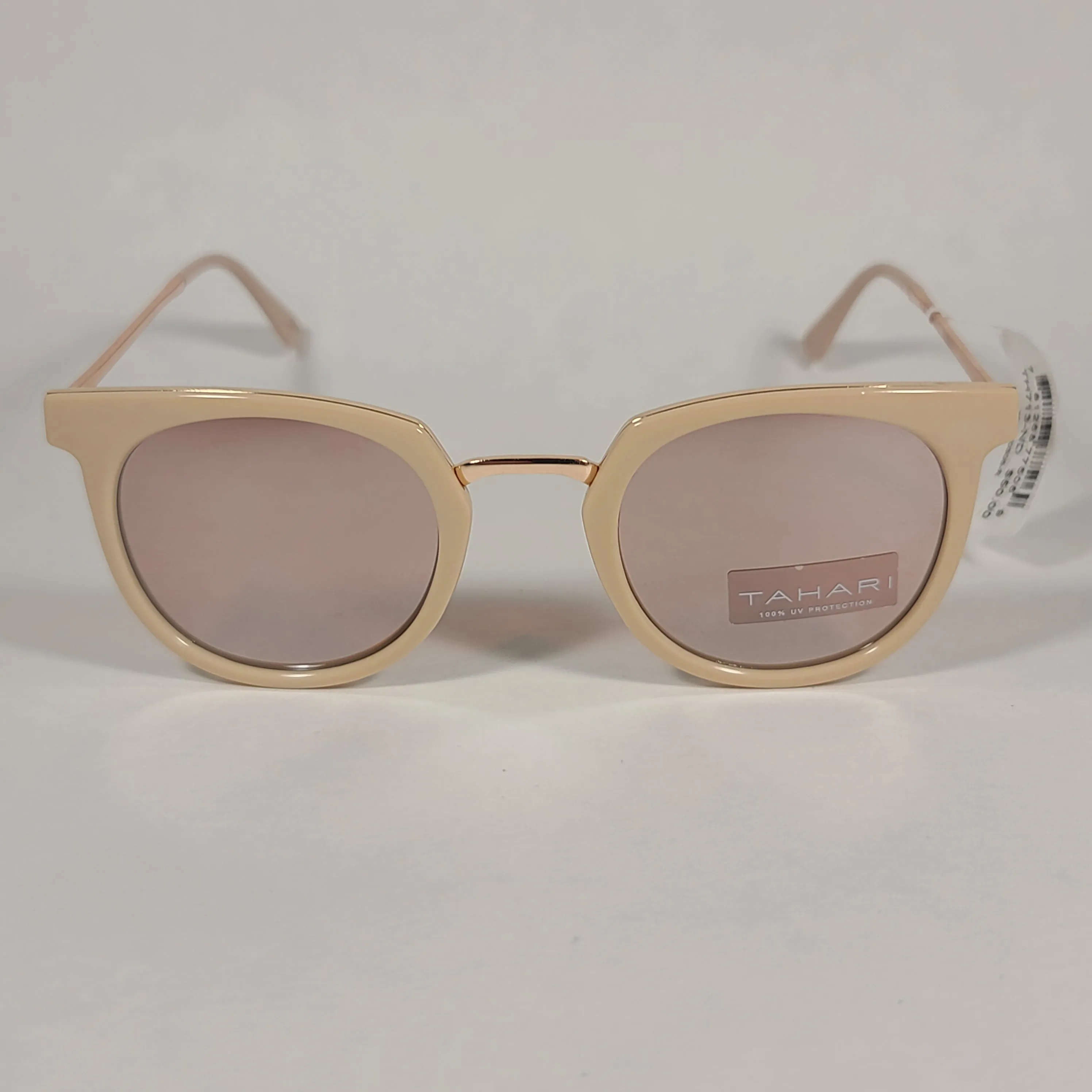 Tahari Round Sunglasses Nude And Rose Gold Frame Silver Mirror Lens TH713 ND