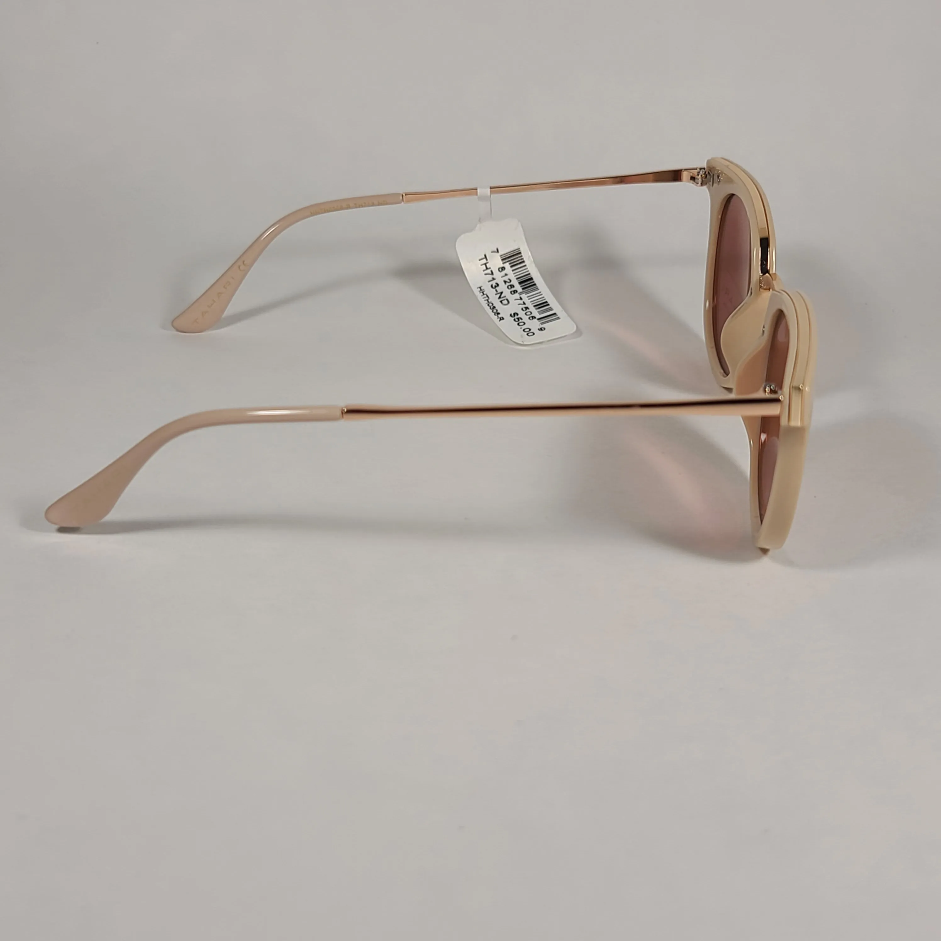 Tahari Round Sunglasses Nude And Rose Gold Frame Silver Mirror Lens TH713 ND
