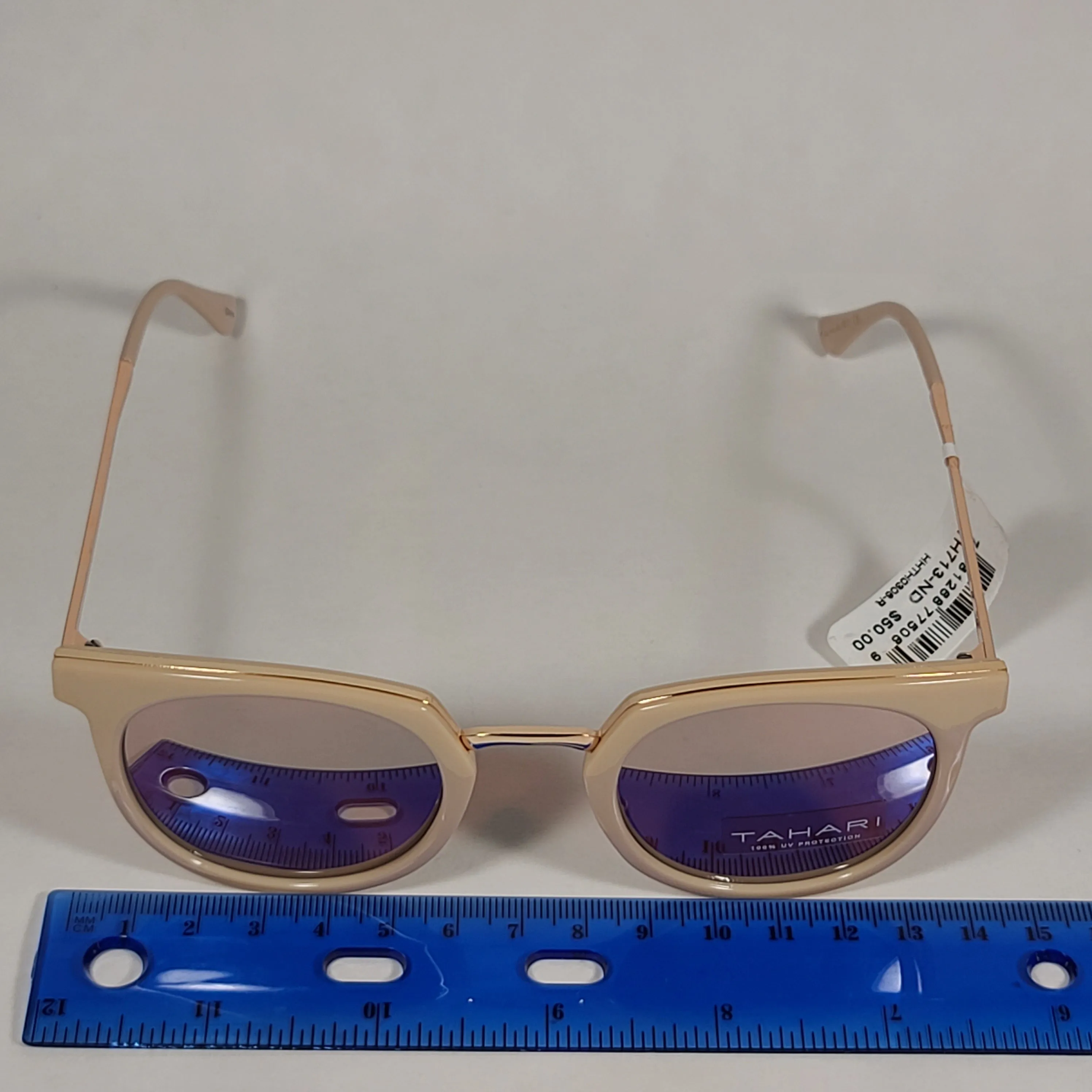Tahari Round Sunglasses Nude And Rose Gold Frame Silver Mirror Lens TH713 ND