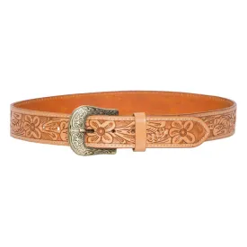 Tan Tooled leather belt with removable buckle #tbrb