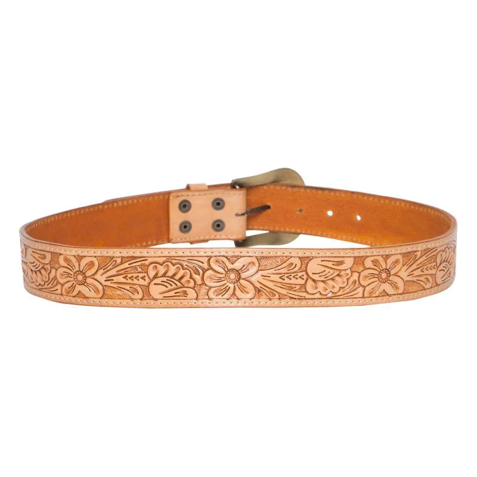 Tan Tooled leather belt with removable buckle #tbrb