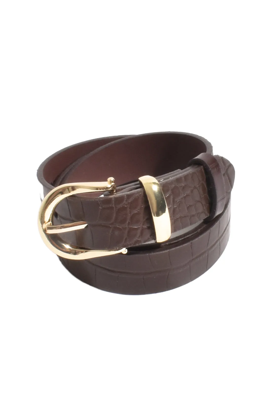 Thin Croc Jeans Belt Chocolate/Gold