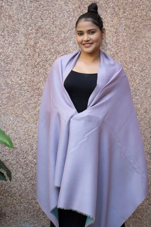 TICH Exclusive Reversible Soft Kashmiri Wool Stole - Pale Lavender & Soft Blue