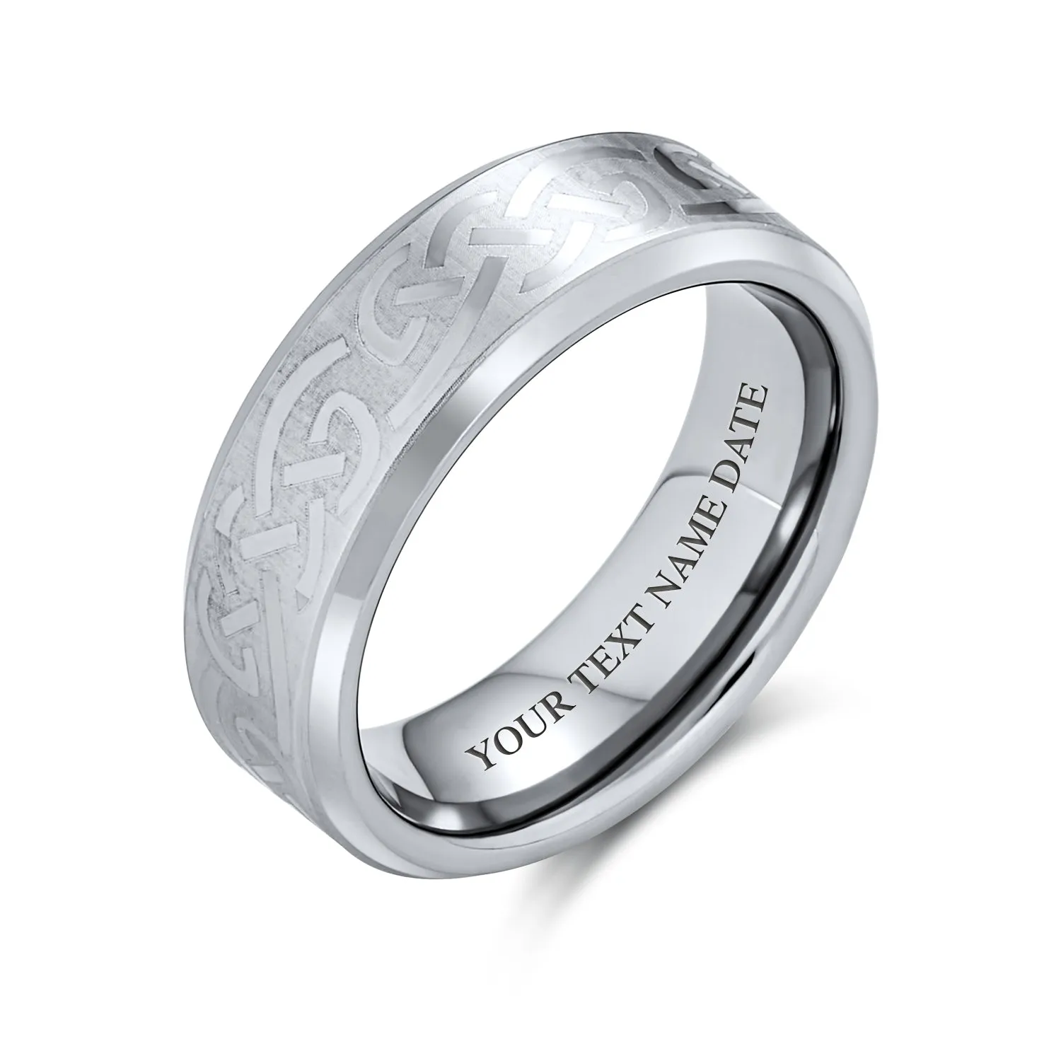 Unisex Celtic Infinity Knot Tungsten Wedding Band Ring for Couples Matte Silver Tone