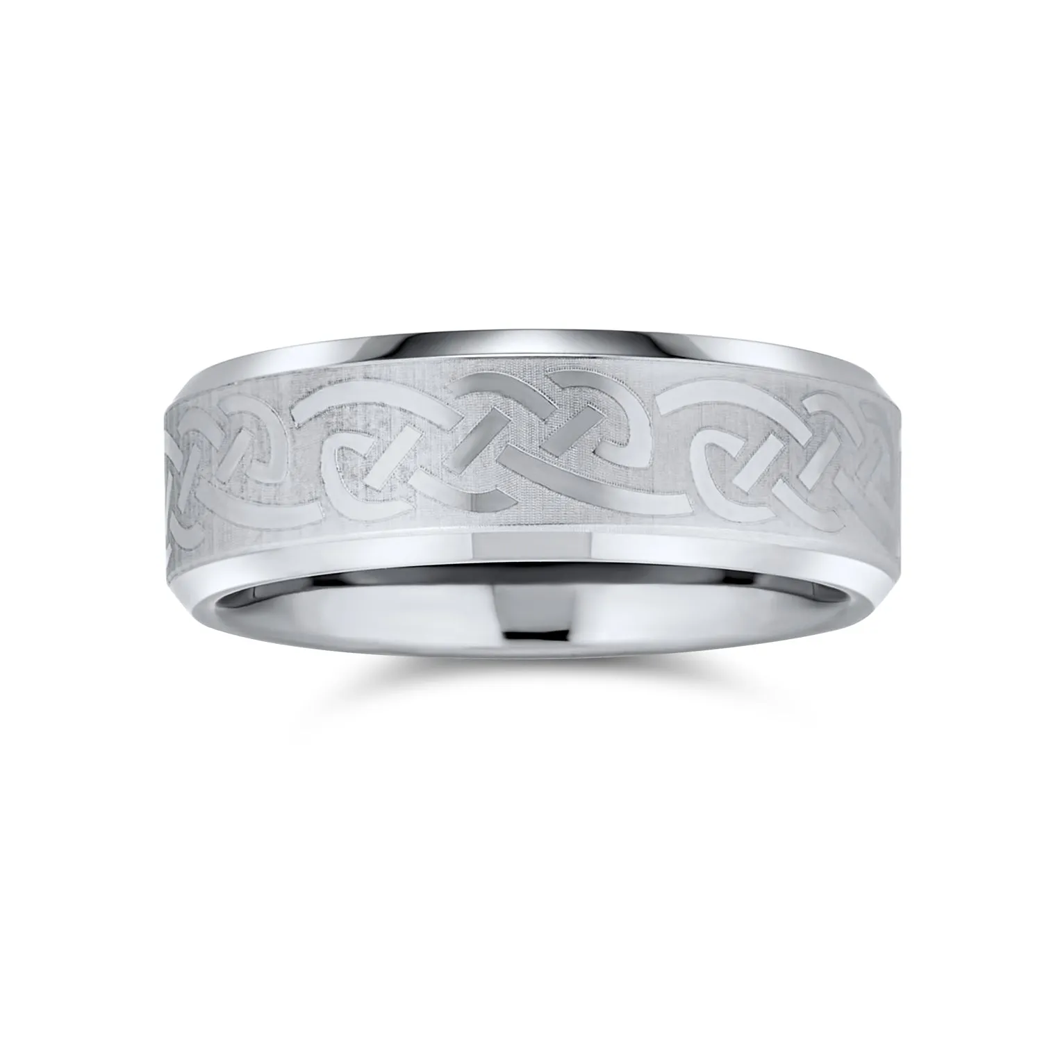 Unisex Celtic Infinity Knot Tungsten Wedding Band Ring for Couples Matte Silver Tone