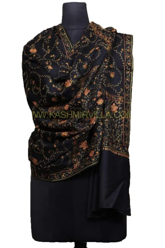 With The Base Of SemiPashmina This Black Colour Shawl With AllOver Sozni Jaal Is Extermly Beautiful.