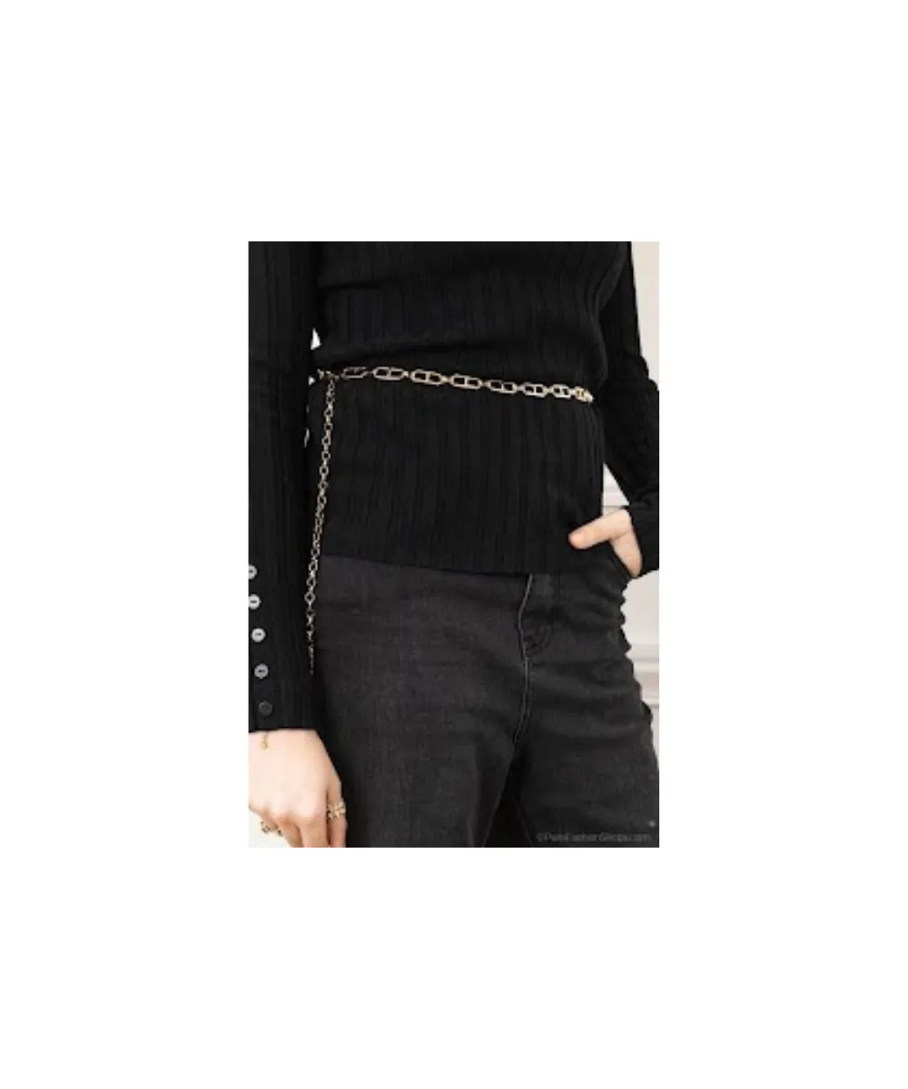 WOMEN'S CURB CHAIN WAIST BELT IN GOLD