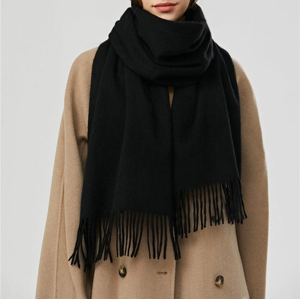 Wool Scarf for Women Solid Color Tassel Shawl