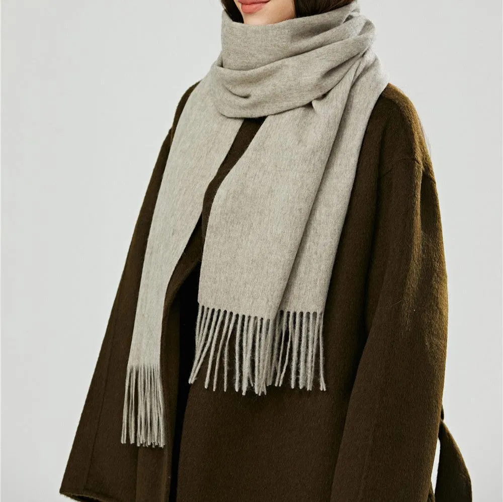 Wool Scarf for Women Solid Color Tassel Shawl